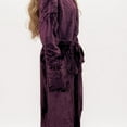 thumbnail image 3 of Mocassi Women’s Plush Fleece Spa Bathrobe, Shawl Collar and Pockets, Velvet Soft and Warm Long Robe - Large, Purple, 3 of 5