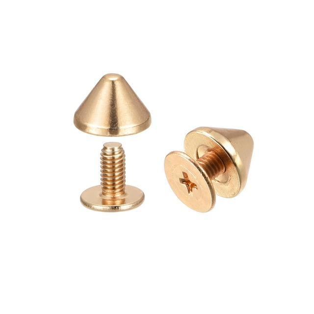 Unique Bargains 9x6mm Screw Back Rivets Solid Leather Studs Gold Tone 50 Sets