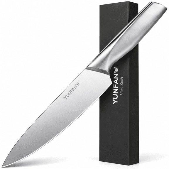 NQV 8-Inch Chef Knife, High Carbon Stainless Steel Kitchen Knife with Ergonomic Handle, Silver