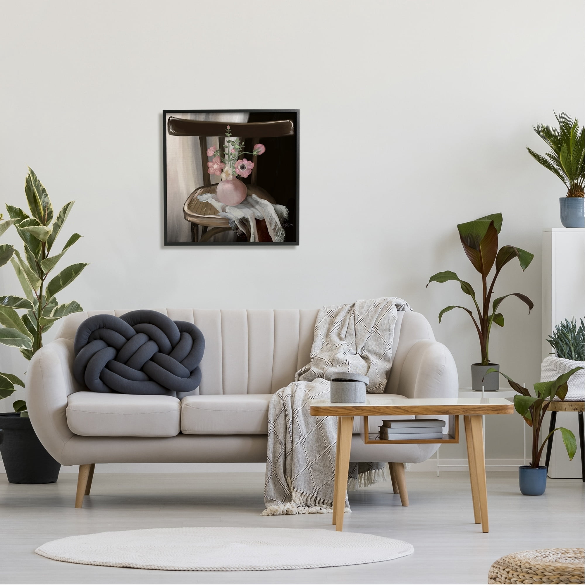 Stupell Industries Serene Pink Flower Vase Arrangement Still Life Painting Black Framed Art Print Wall Art, Design by Elizabeth Medley
