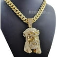thumbnail image 3 of Hip Hop Gold Plated Large Holy Jesus Head Cubic Zirconia Pendant & 13mm 20" Iced Cuban Chain Bling Necklace Set, 3 of 5