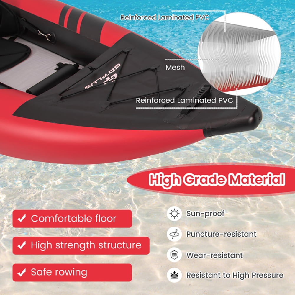 Spaco Inflatable 2-person Kayak Set with Aluminium Oars and Repair Kit-Red, Inflatable Vinyl Kayak for Lakes and Rivers