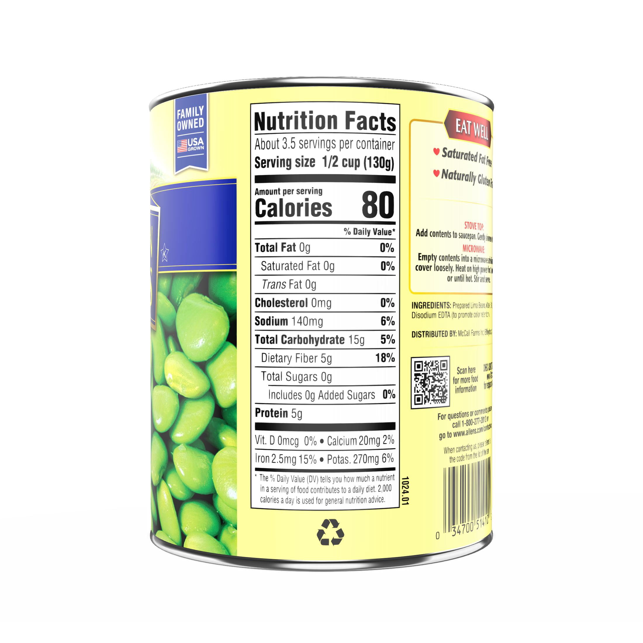 (5 pack) Allen's Lima Beans, Canned Vegetables, 15 oz Can