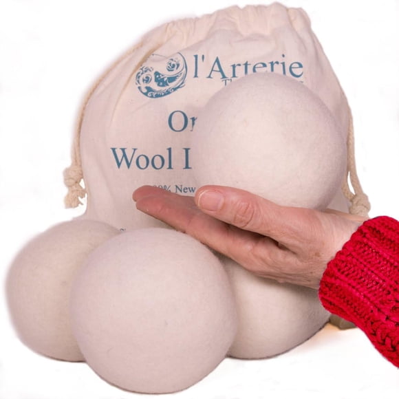 l’Arterie Wool Dryer Balls HUMONGOUS 4" diameter for Laundry. Natural Fabric Softener for Sensitive Skin, Allergy & Babies. 4-pack, Premium,Rreusable, Chemical Free. Reduces Drying Time.