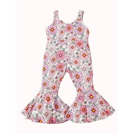 

Arvbitana 1-5 Years Toddler Girls Jumpsuits Rainbow/Floral Print Sleeveless Sling Romper Summer Casual Flare Pants Playsuits