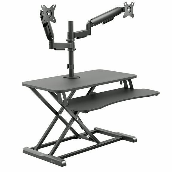 VIVO Black 32" Standing Desk Riser with Dual Monitor Arm for up to 32" Screens