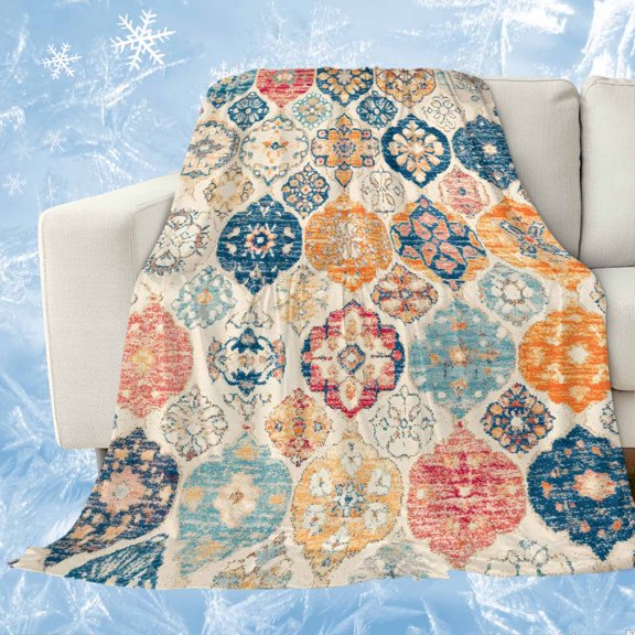 Boho Morocco Cooling Blanket,Lightweight Breathable Summer Throw Blanket with Double Sided Cold Effect,Retro Farmhouse Ethnic Neutral Aesthetic Picnic Blankets Bed Sheet for Hot Sleepers 50"x60"