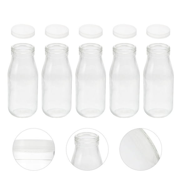 Masteelf 5 Pcs Milk Glass 250ML Container Beverage Vintage Bottle