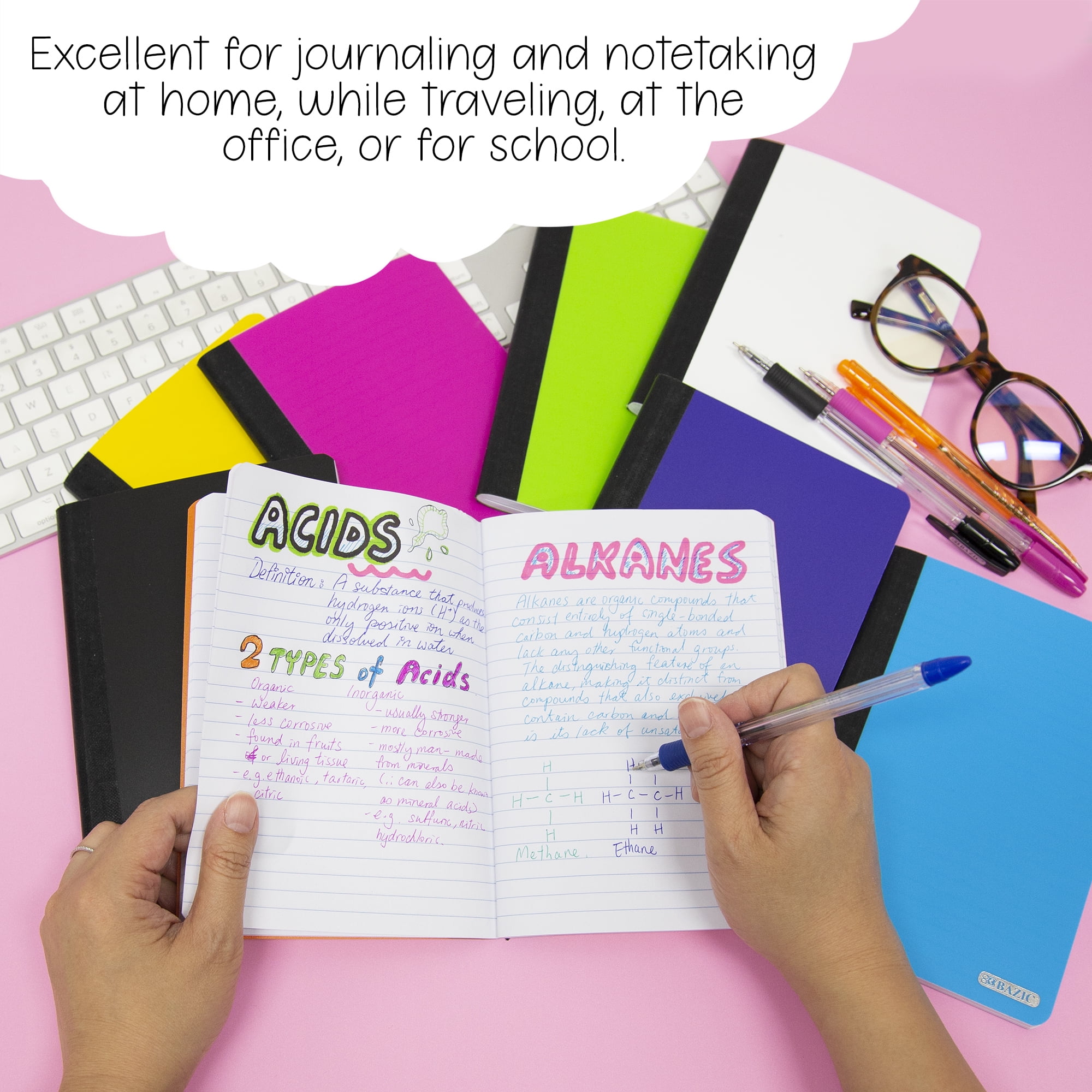 BAZIC Poly Cover Composition Book 80 Sheet 5" x 7", Assorted Color, 8-Pack
