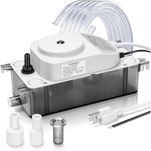 SPECSTAR HVAC Condensate Pump with Automatic Safety Alarm, Ultra-Quiet 28dB DC Motor, 100-240V AC Removal Pump for HVAC/R Equipment, Dehumidifier, Furnace,80 GPH, Includes 19.6ft Tubing