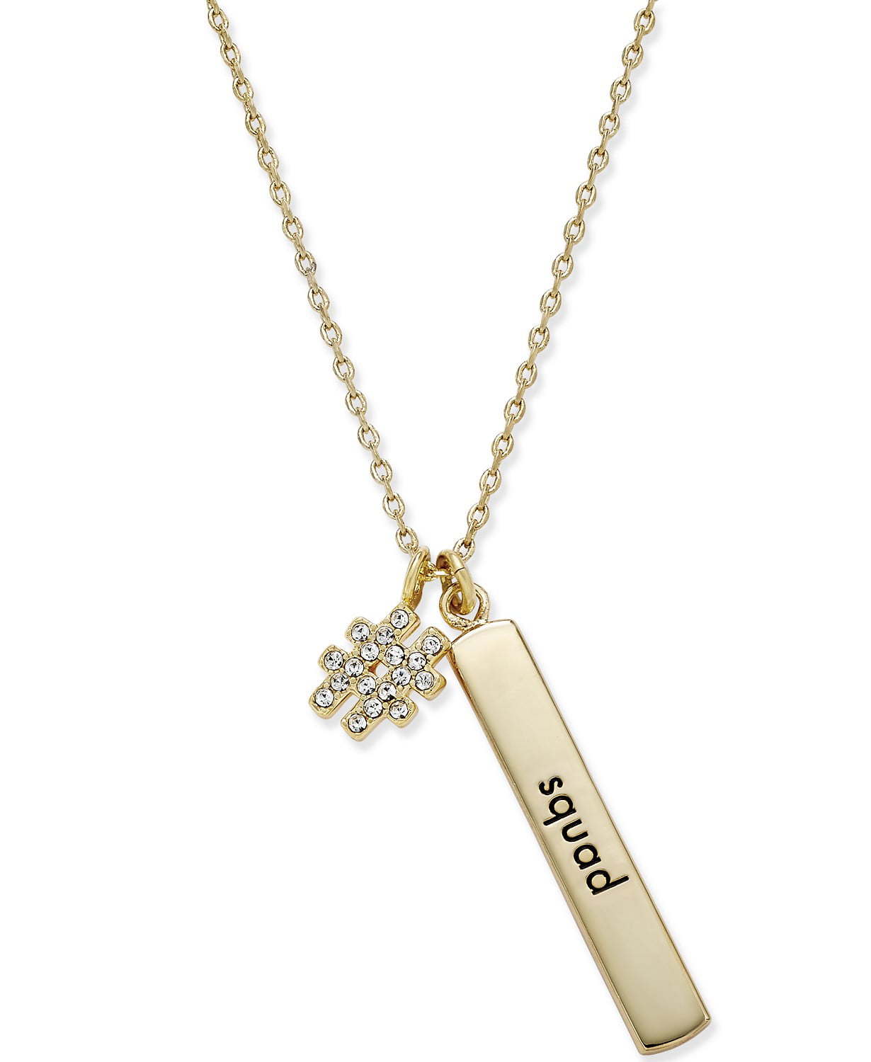 kate spade new york Gold-Tone Crystal Hashtag “Squad” Bar Pendant Necklace  