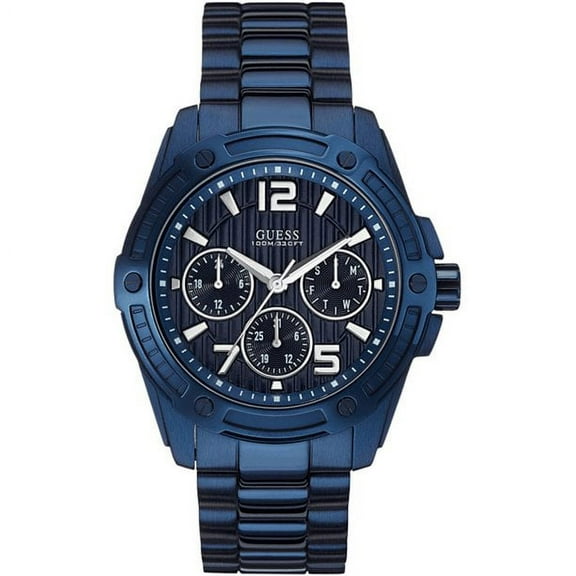 Guess Men W0601G2 Round Dial Chronograph Stainless Navy Blue Band Watch