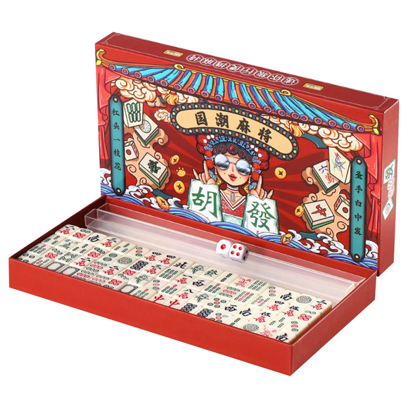 Ensemble de Carreaux American Mah Jongg 166 Carreaux Blancs + 4 Supports + Sac Imprimé Western