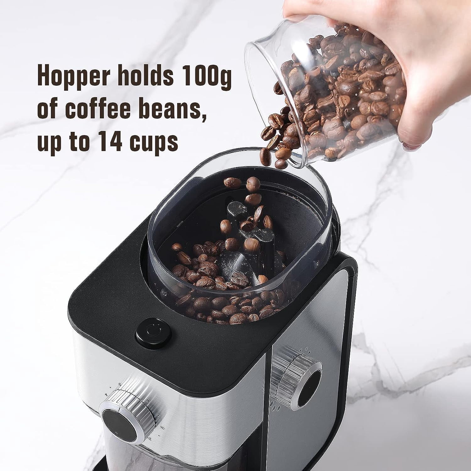 Ollygrin Flat Burr Coffee Grinder Electric, Coffee Bean Grinder With 14 Grinding Settings,Up to 12 Cups