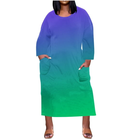 ZQUUVOU Plus Size Dress Women's Long Sleeve Pocketed Loose Long Lounge Maxi Dress Knee Long Sleeve With Pockets A-Green