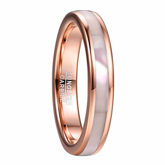 4mm Wide Rose Gold Inlaid White Mother-of-pearl Women's Tungsten Steel Ring