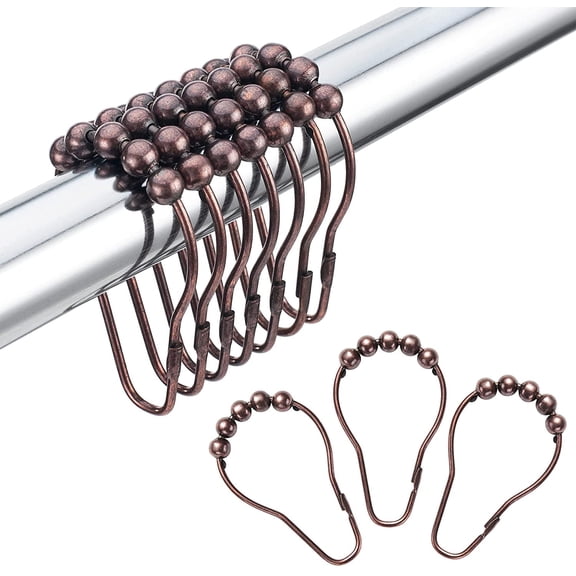 Shower Curtain Hooks Rings, Bronze Shower Curtain Rings, Stainless Steel Rust-Resistant Shower Rings for Curtains-Set of 12