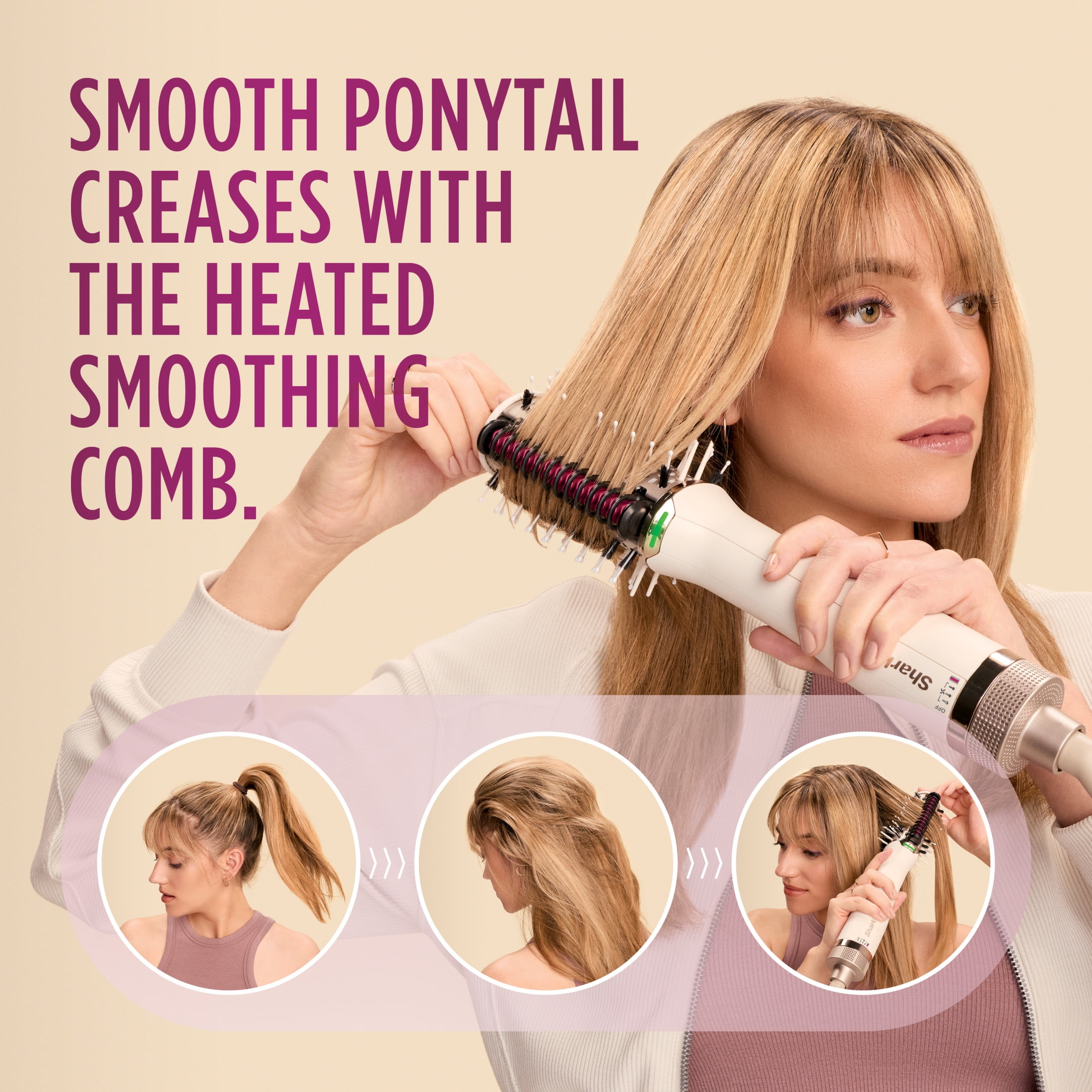 Shark SmoothStyle 2-in-1 Hair Dryer Brush & Heated Comb, Blow Dryer Brush, Detangling, HT212 Silk