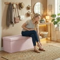 thumbnail image 3 of CONCETTA 43" Folding Storage Ottoman Bench, 660 lbs Weight Capacity, End‑of‑Bed Foot Rest Storage Chest for Living Room, Bedroom, Entryway, PE Pink, 3 of 10
