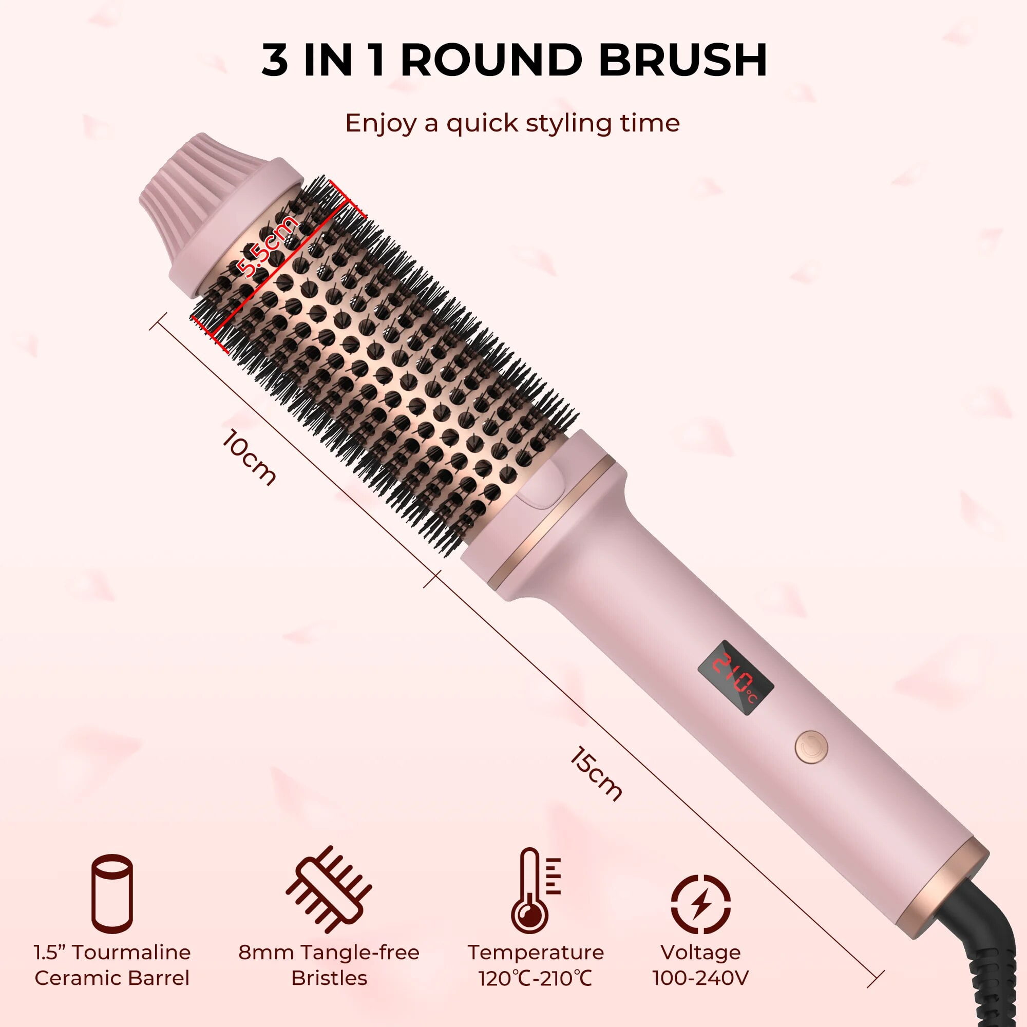 TrimTide Hot Air Brush Thermal Brush Heated Curling Iron Brush 32mm Round Brush Hair Curler LCD Display Curling Comb