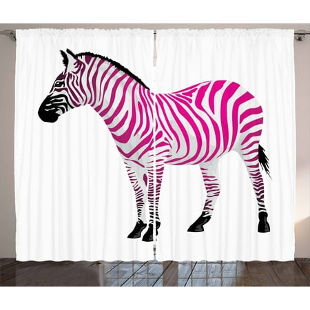 Pink Zebra Curtains 2 Panels Set Zebra Figure In Pink Stripes