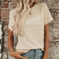 thumbnail image 5 of MIXUE Womens Summer Tops Flower Embroidered Jacquard Solid Color Round Neck Short Sleeve Loose Pullover Tee Shirts Streetwear,Beige,XXL, 5 of 7