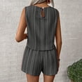thumbnail image 4 of Women's Summer Linen 2 Piece Outfits Geo Striped Crewneck Tank and Shorts Going Out Set Black XL, 4 of 6