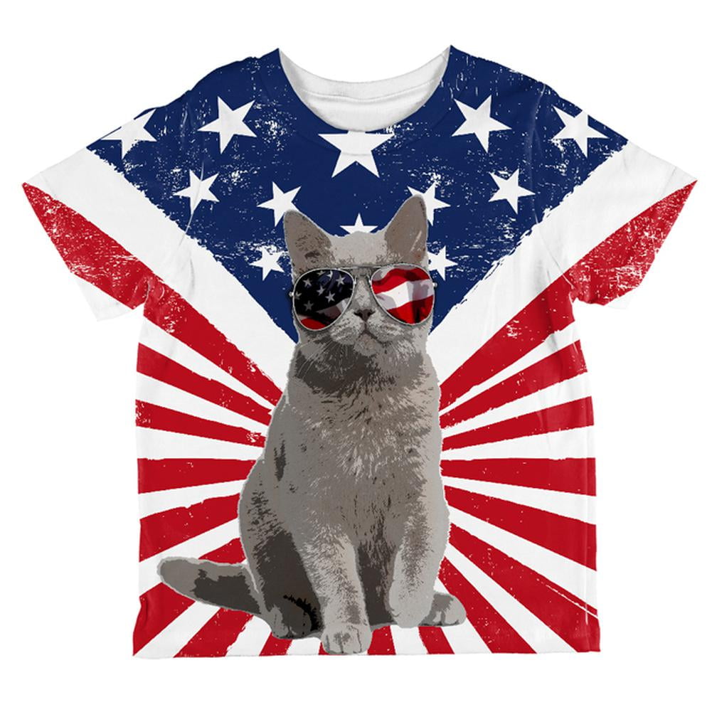 Old Glory 4th Of July Meowica Black Adult Tank Top