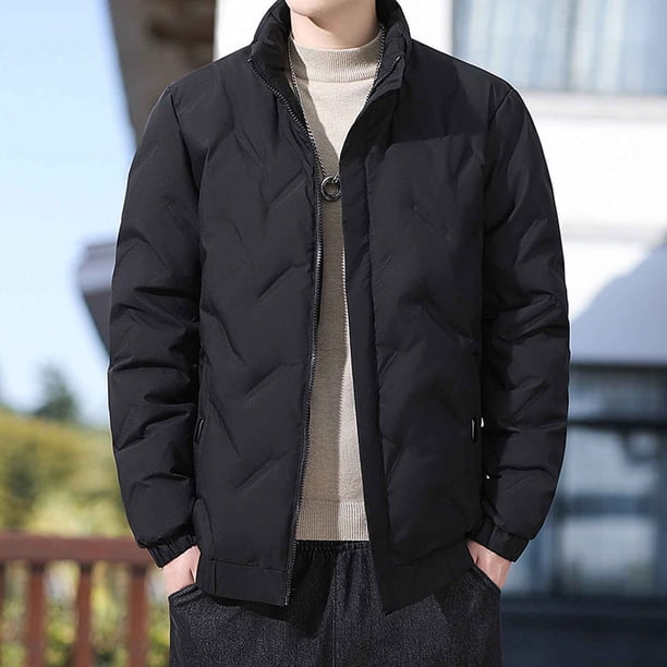 Puntoco Parkas Informales De Manga Larga Con Cuello Vuelto Y Bolsillos Con Cremallera De Color Liso Para Hombre