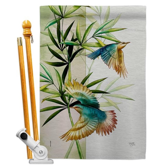 Breeze Decor HS120265-P3 Asian Blossom Birds Animals Bird 28 x 40 in. Double-Sided Decorative Vertical House Flag Set for Decoration Banner Garden Yard Gift