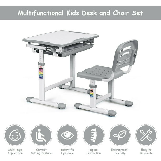 Gymax Height Adjustable Children s Desk Chair Set Multifunctional