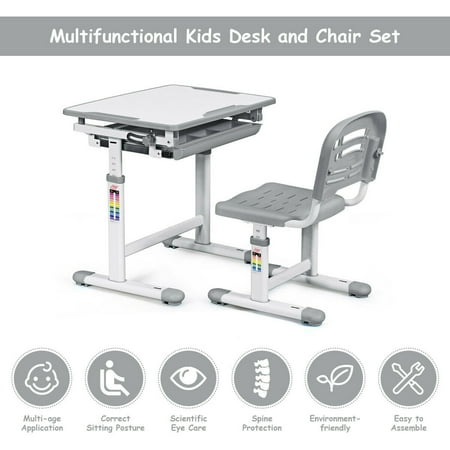 Gymax Height Adjustable Children S Desk Chair Set Multifunctional