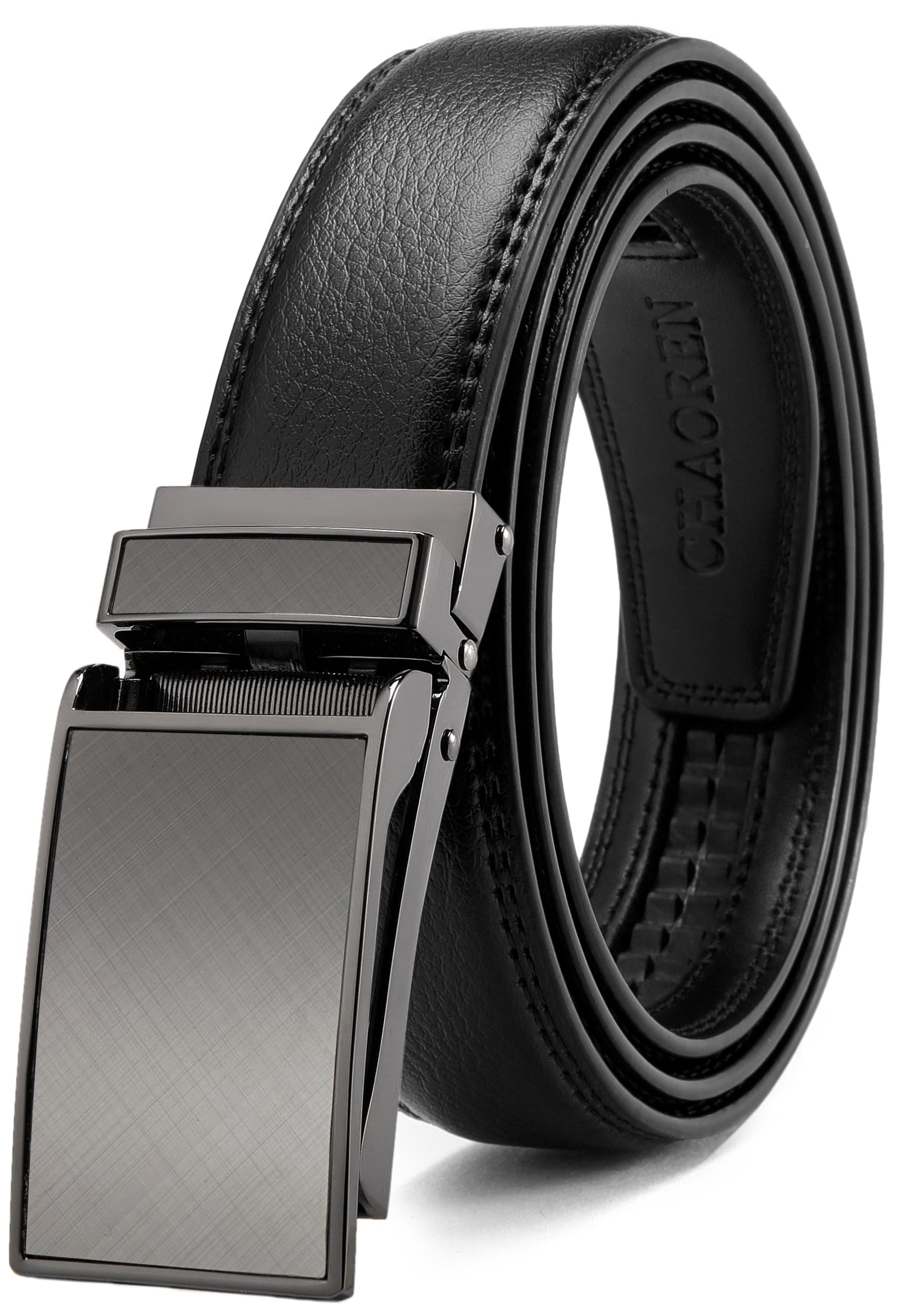Men's Solid Automatic Buckle Belt with Ratchet Leather Strap 35mm Wide 1 3/8" 