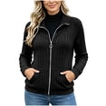thumbnail image 2 of DailyTrove Women's Ribbed Knit Zip Up Jacket Long Sleeve Stand Collar Casual Outerwear with Pockets, 2 of 5