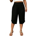 thumbnail image 2 of Women's Plus Size Soft Cotton Loose Cropped Pants, Mid Waist Tummy Control Flattering Fit, Casual Comfortable Summer Tapered Leg Pull On Pants for Work Daily | TruHer,Black L, 2 of 8