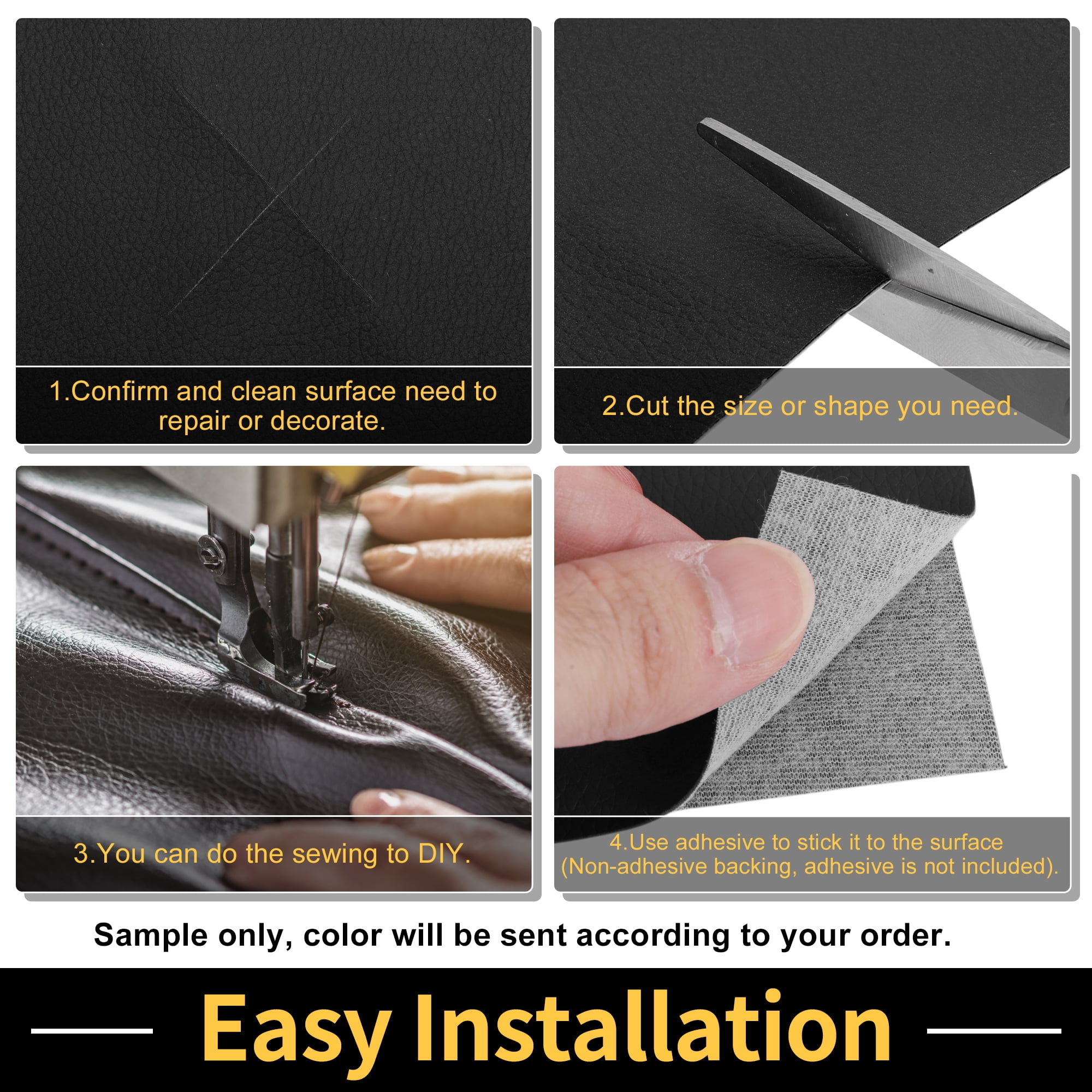 Unique Bargains Leather Fabric Upholstery Leather Repair Patch 182x137cm for Automotive Car Boat Seat Sofa Couches Chair Interior Trim DIY Black 1 Pcs