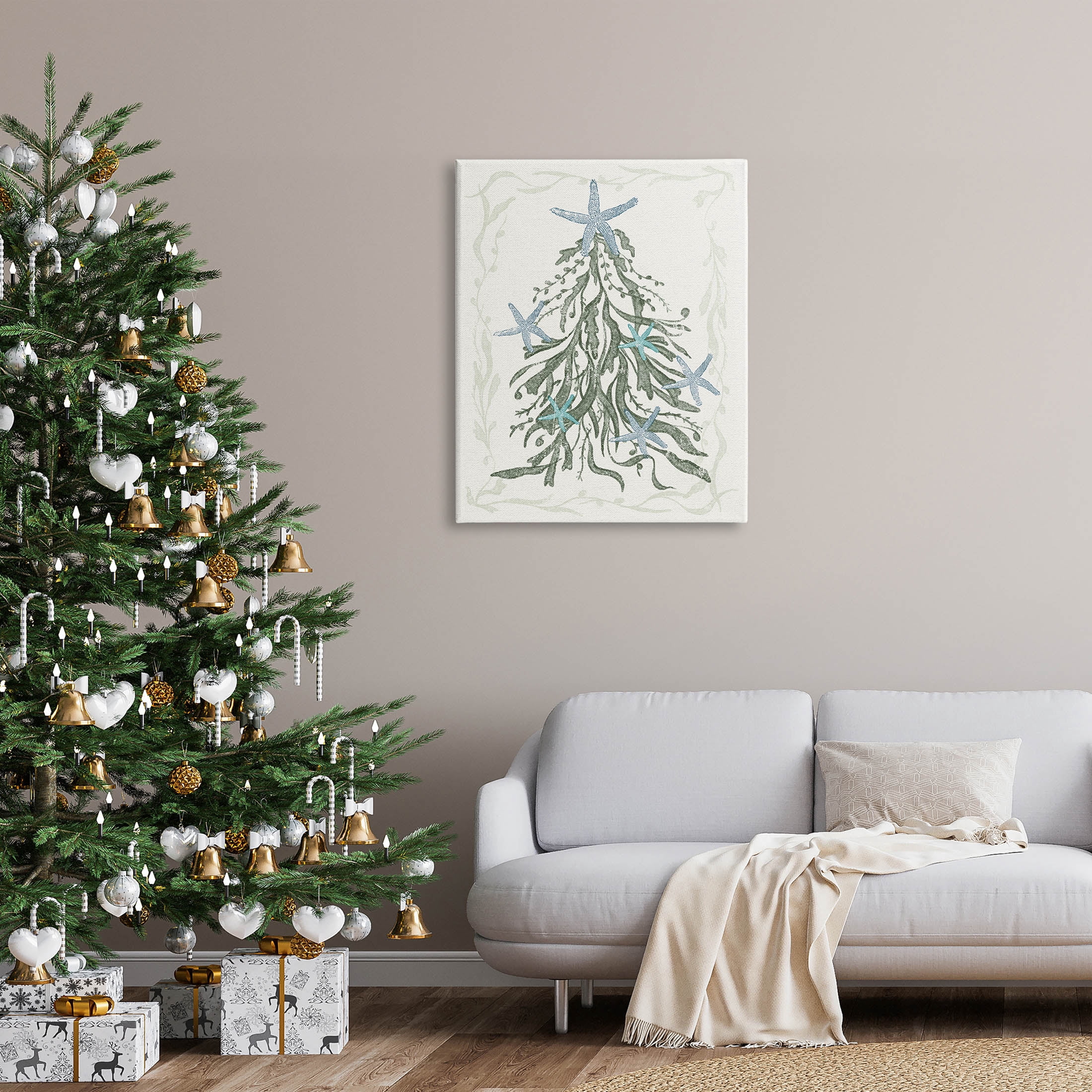 Nautical Christmas Tree Sea Life Holiday Graphic Art Gallery Wrapped Canvas Print Wall Art