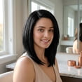 thumbnail image 7 of Synthetic Lace Front Straight Wig Short Bob Megan Fox Inspired L Part Heat Resistant Hair for Women by Tirrinia, 7 of 7
