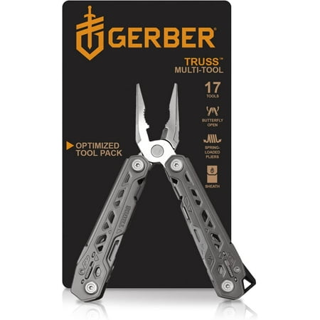 

Gerber Gear Truss Multitool with 17 Tools: Pocket Knife Can Opener Scissors Pliers and more 4.35 Closed (30-001343N) Gray