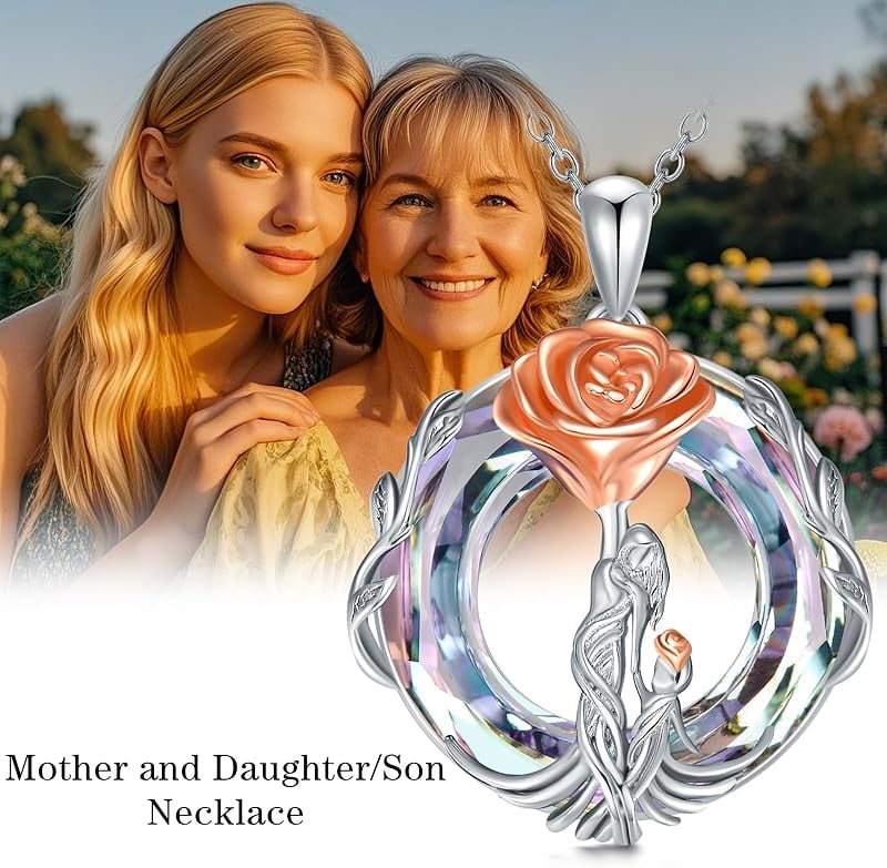 JKR Gifts for Mom 925 Sterling Silver Rose Flower Necklace Mother and 1-5 Daughters/Sons Jewelry Birthday Gifts for Women Wife Grandma