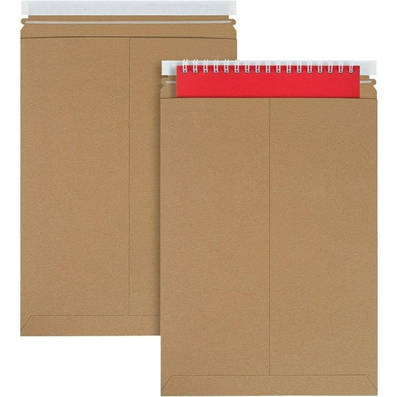 Natural Brown Rigid Mailers, 13 x 18 Inch. Pack of 100 Cardboard Envelopes for Photos, Documents. Sturdy Stay Flat Mailers with Self-Seal Closure. Hard Rigid Shipping Envelopes