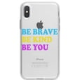 thumbnail image 1 of DistinctInk Clear Shockproof Hybrid Case for iPhone XR (6.1" Screen) - TPU Bumper Acrylic Back Tempered Glass Screen Protector - Be Brave Be Kind Be You, 1 of 5