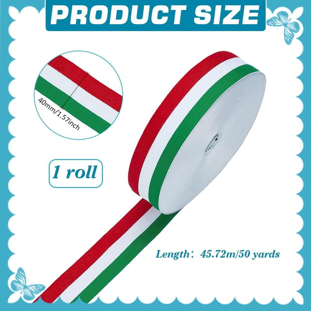 PH 1.57 Inch Stripes Ribbon 50 Yards Red White Green Grosgrain Ribbon Italian Flag Patriotic Double Face Striped Ribbon for Gift Wrapping Crafts Party Christmas Decoration Colorful