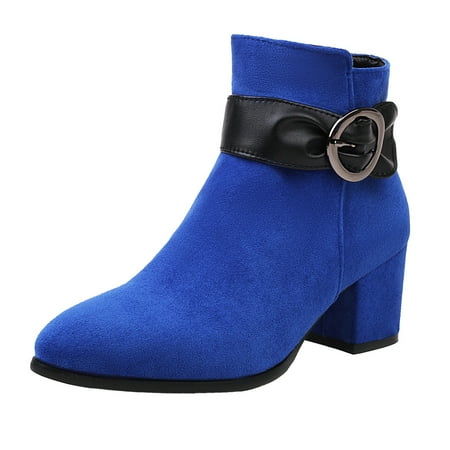

Womens Boots Fashion Solid Color Suede Side Zipper High Heel Coarse Heel Short Women Ankle Boots