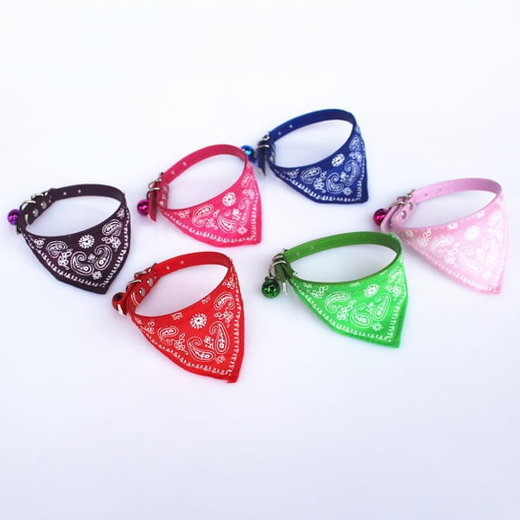 Walbest Dog Cat Triangular Bandage Bib Neckerchief Adjustable Leather Collar Scarf with Bell for Puppy Kitten