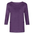 thumbnail image 4 of Olyvenn Women's Casual 3/4 Sleeve T-Shirts Round Neck Cute Tunic Tops Basic Tees Blouses Loose Fit Pullover Purple XL, 4 of 4