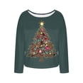 thumbnail image 3 of qelini Womens Long Sleeve Shirts Christmas Xmas Tree Print Crewneck Pullover Ribbed Tunic Tops Casual Holiday Blouses, 3 of 5