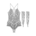 thumbnail image 3 of iiniim Womens Latin Dance Sparkly Sequins Leotard with Fringe Modern Jazz Dancewear Silver S, 3 of 7