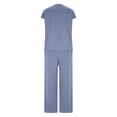 thumbnail image 4 of Aimik Plain Two-Piece Set for Women Spring Summer Loose Comfort Womens Sports Suits V Neck Short Sleeve Tops and Wide-Leg Trouser Sets, 4 of 6