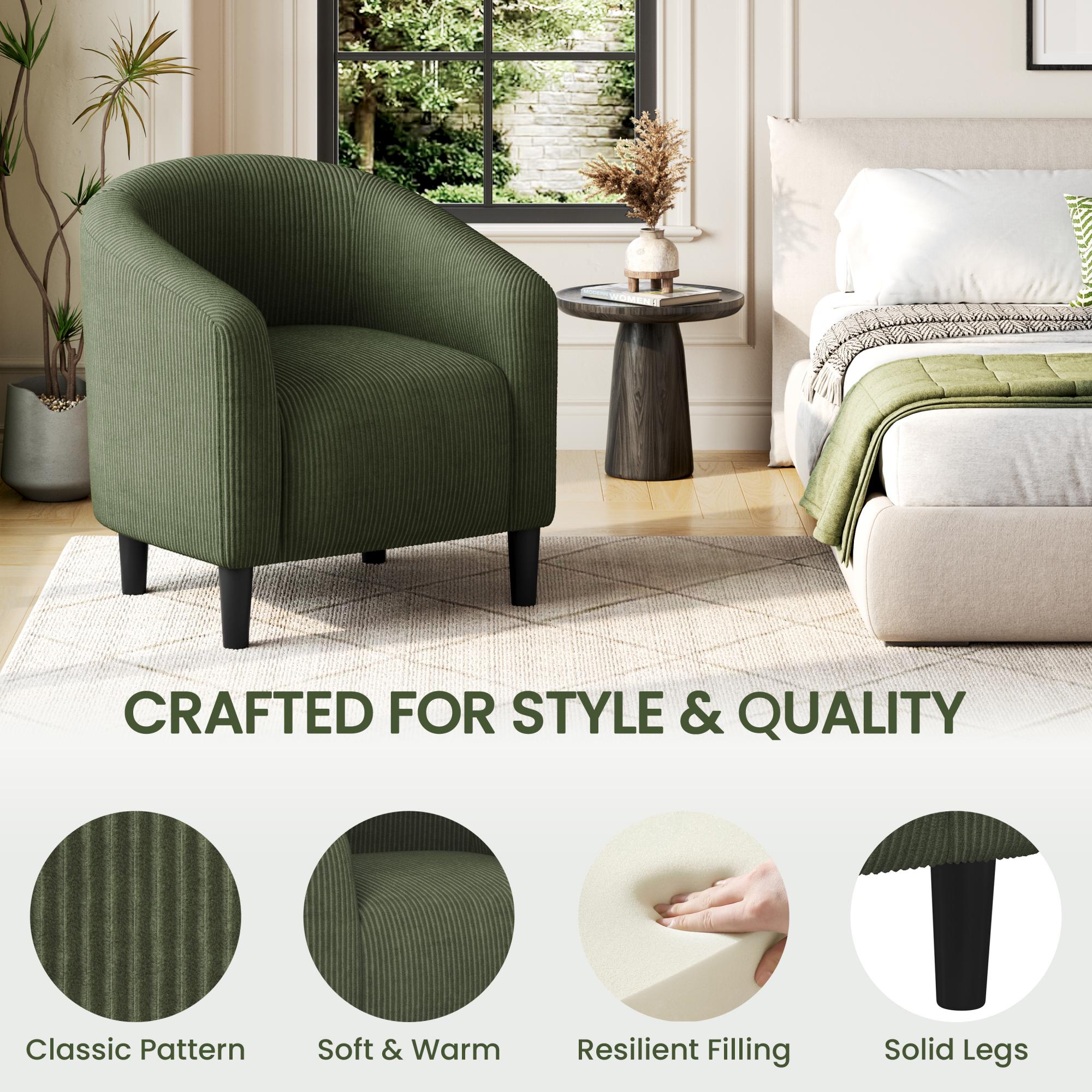 Renwick Upholstered Corduroy Accent Chair Set of 2, Dark Green photo 5